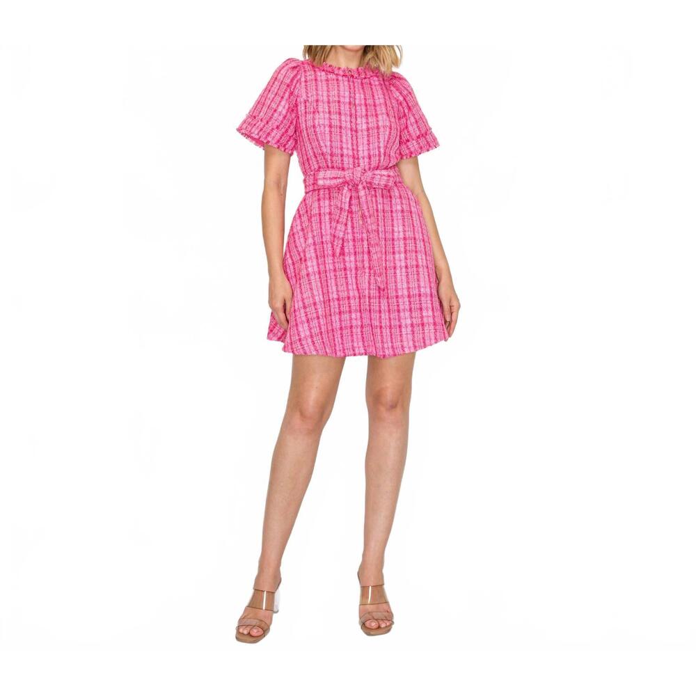NEW LOVE WEDNESDAY bouclé fit & flare mini dress in pink